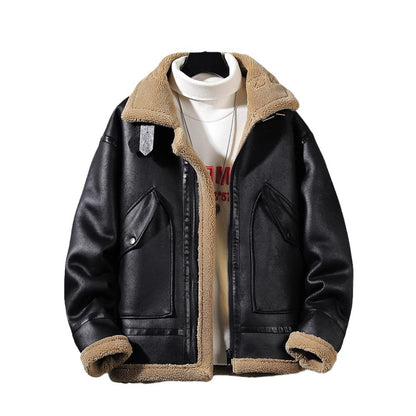 Men's Fashion Single-layer Fleece-lined Padded Jacket Lamb Wool Coat