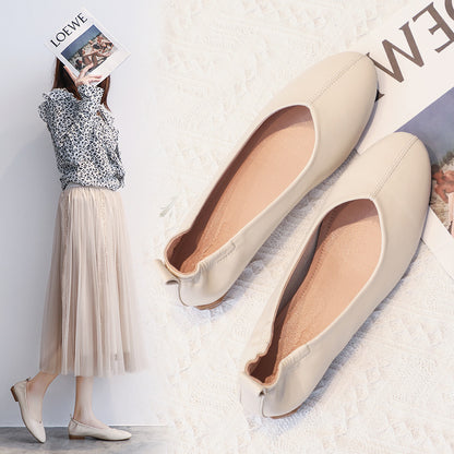 Leather Pea Shoes Summer Soft Bottom Flat Bottom Versatile