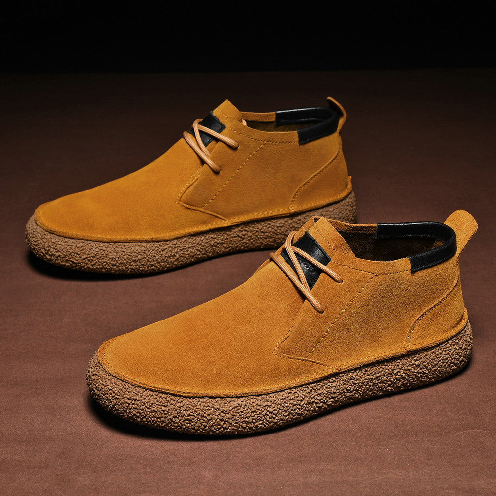 Matte Leather Mercerized Suede Leather Mid-top Board Shoes Men