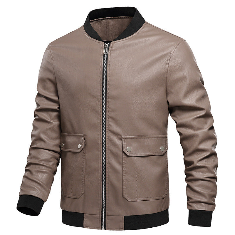 PU Leather Motorcycle Jacket Solid Color Jacket Men's Jacket