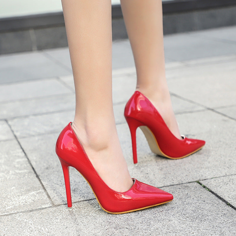 patent leather high heel shoes