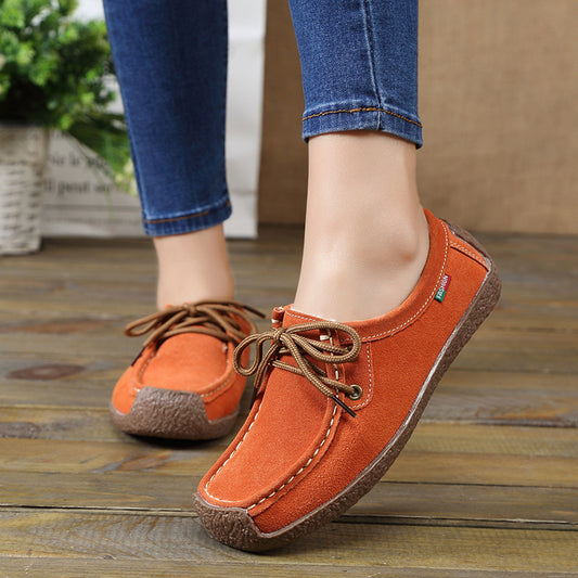 Lace-up Flat Shoes Sneakers Frosted Shoes