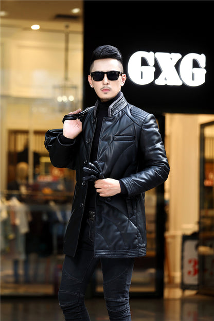 Haining men's leather down jacket