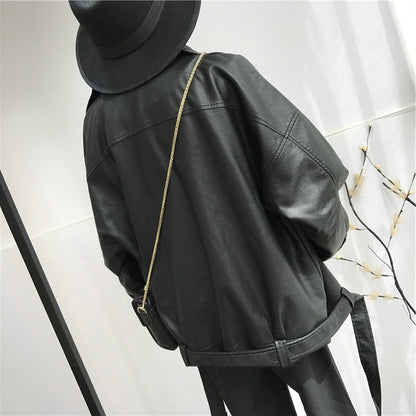 Long-sleeved Women leather coat