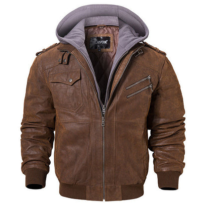 Men's Jacket Imulated Leather Detachable Cap