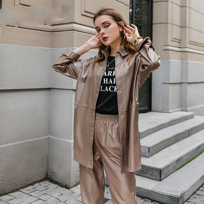 Two-piece leather jacket and leather pants