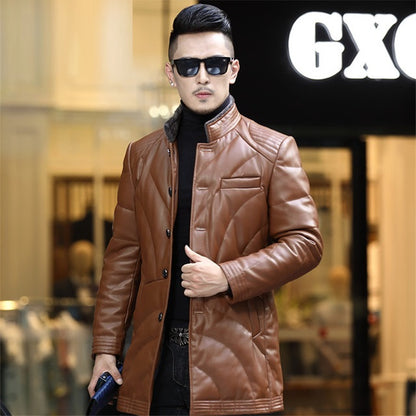 Haining men's leather down jacket