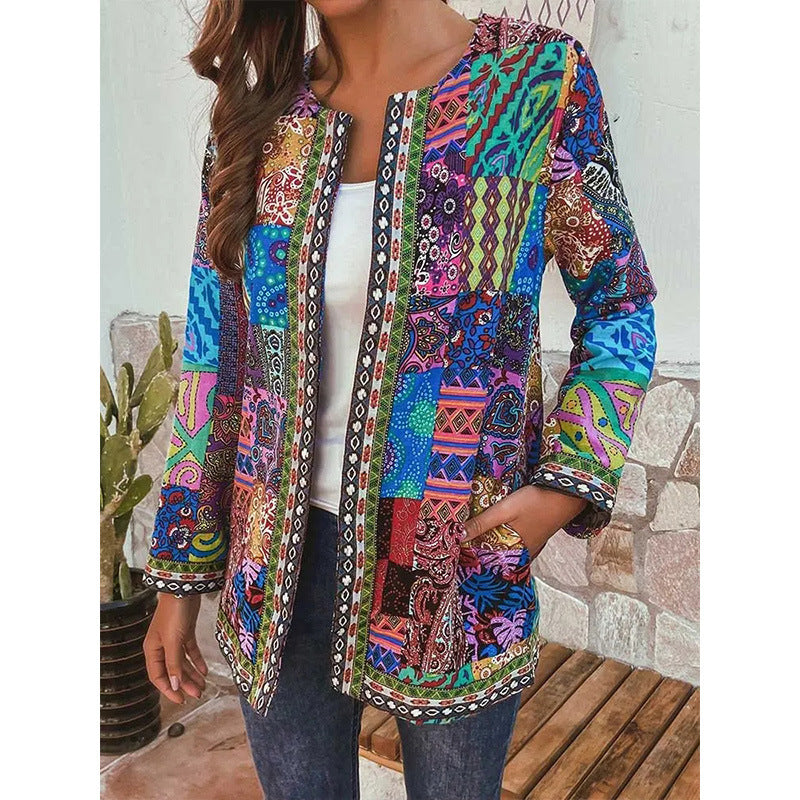 Retro Ethnic Print Long-sleeved Jacket