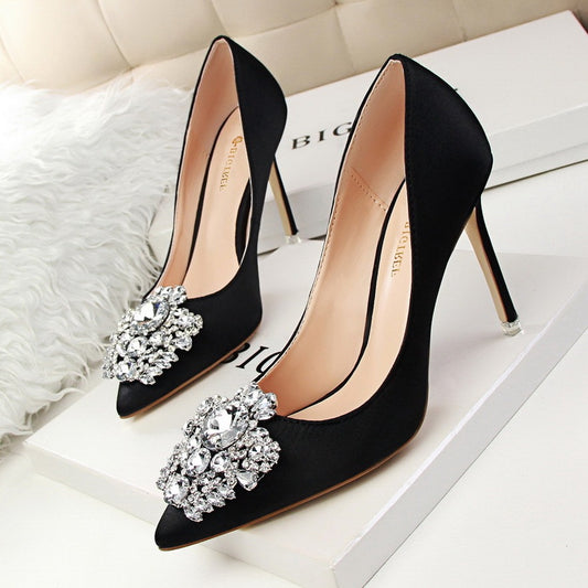 Black High Heels Stiletto Professional Leather Shoes Pointed Toe