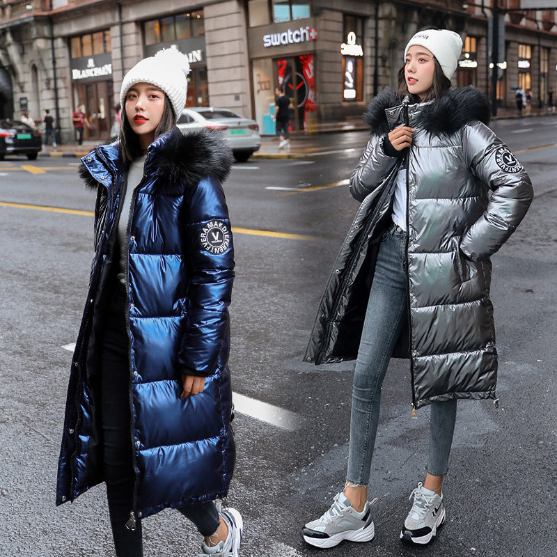 Women X-Long Plus Size Coat Parkas Female Winter Warm Thicke Hooded Fur Cotton Padded Coats Solid Casual Silver Down Jacket