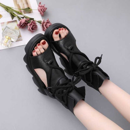 Soft Leather Sandals  Spring And Summer Thick-Soled Shoes Fish Mouth Platform Shoes