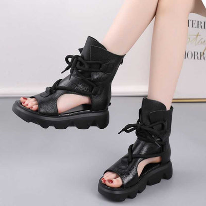 Soft Leather Sandals  Spring And Summer Thick-Soled Shoes Fish Mouth Platform Shoes