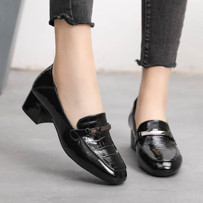 New Style Single Shoes Thick Heel Comfortable Korean Fashion Leather Shoes Mid-heel