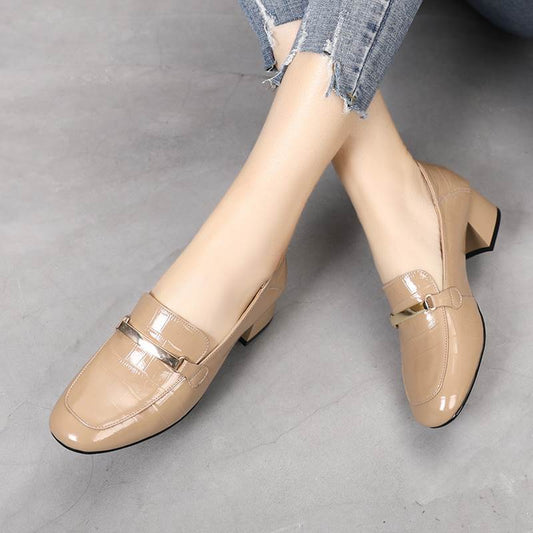 New Style Single Shoes Thick Heel Comfortable Korean Fashion Leather Shoes Mid-heel