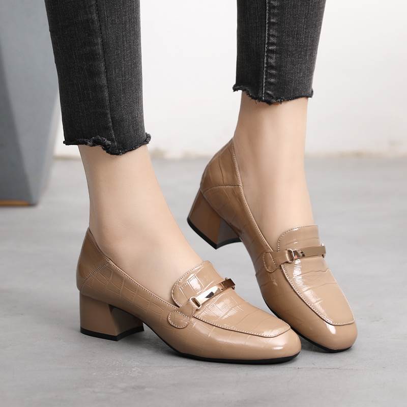 New Style Single Shoes Thick Heel Comfortable Korean Fashion Leather Shoes Mid-heel