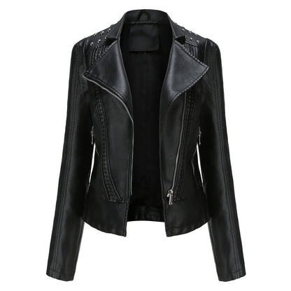 Faux Leather Suede Jacket Women Black Slim Jacket