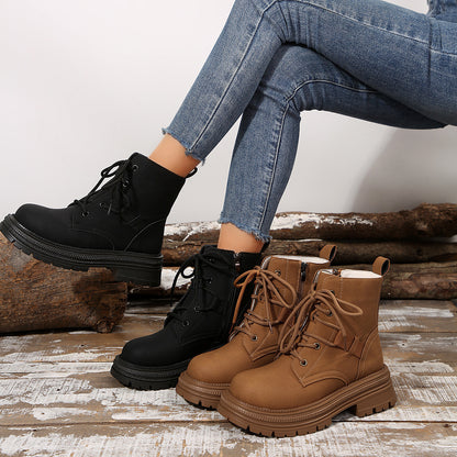 Square-heeled Lace-up Boots Fall Winter All-match Slim Shoes Fashion Ankle Boot