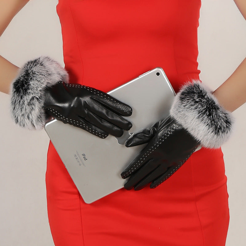 White leather gloves with parallel lines