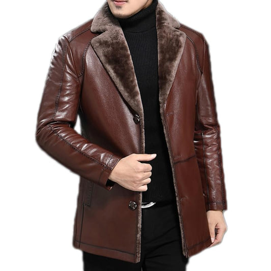 Brown Solid Leather Jacket