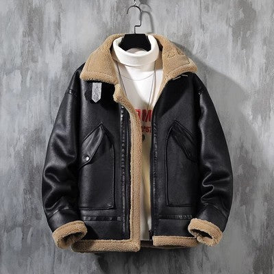 Men's Fashion Single-layer Fleece-lined Padded Jacket Lamb Wool Coat