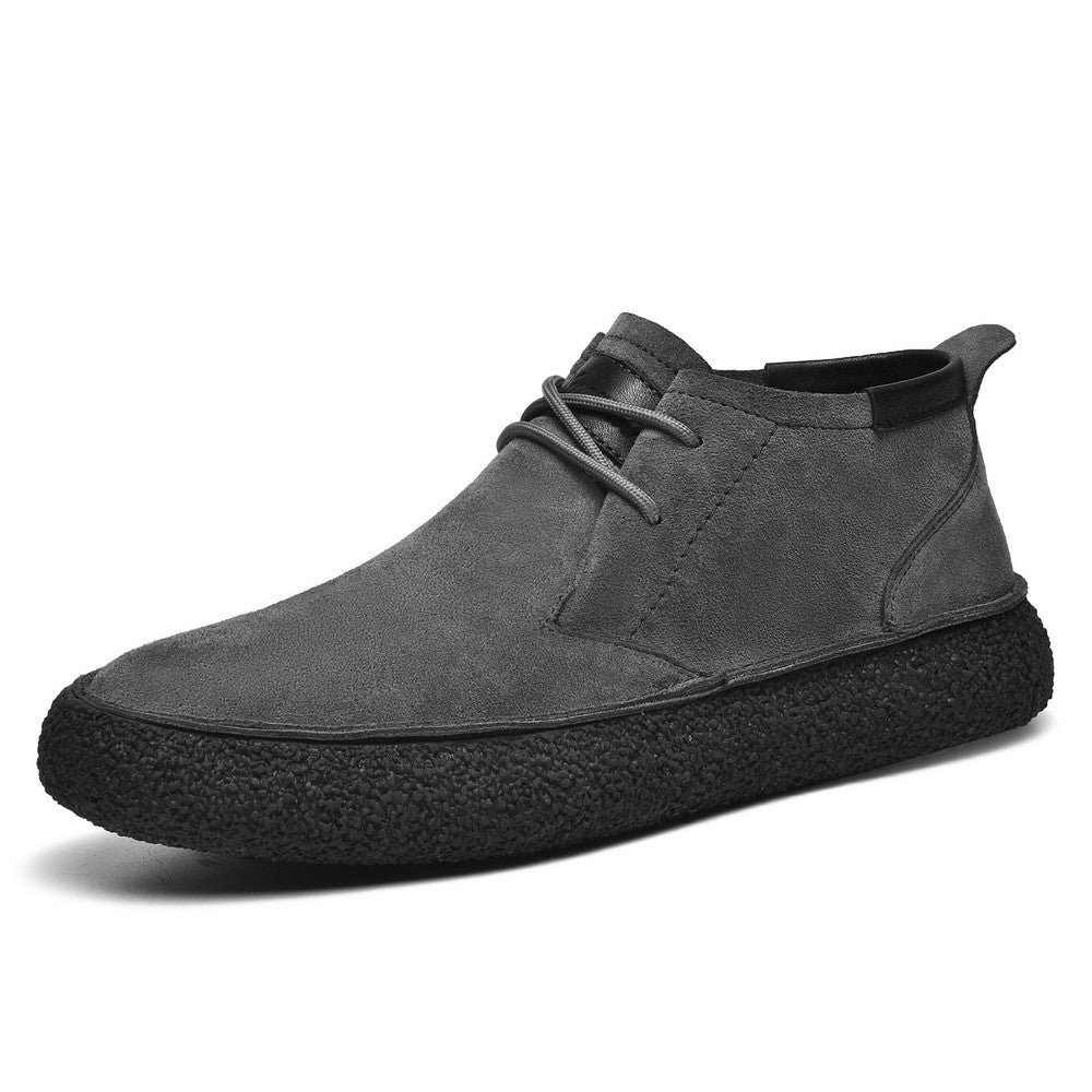 Matte Leather Mercerized Suede Leather Mid-top Board Shoes Men