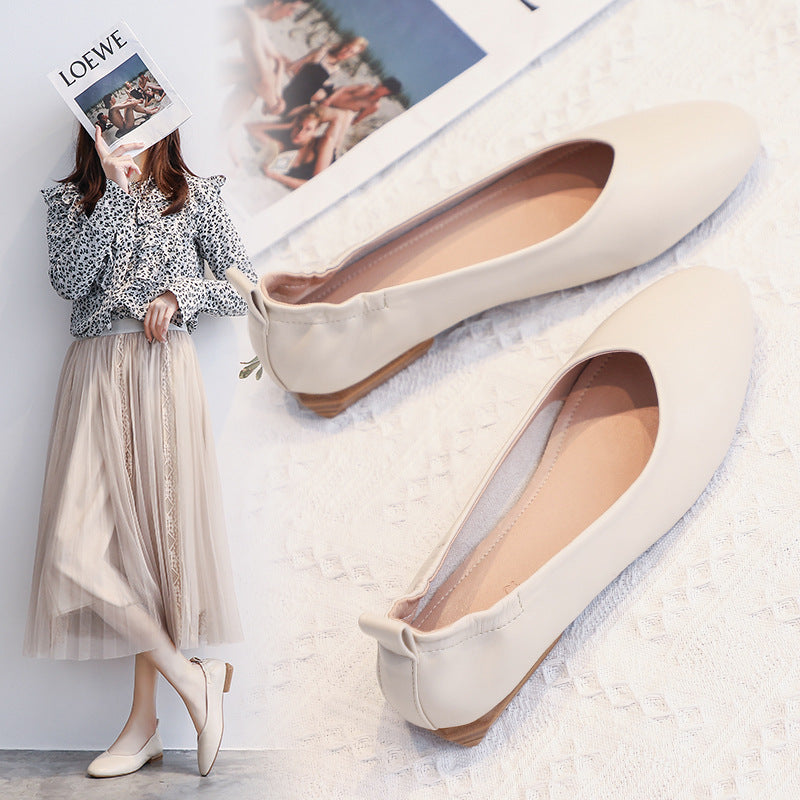 Leather Pea Shoes Summer Soft Bottom Flat Bottom Versatile