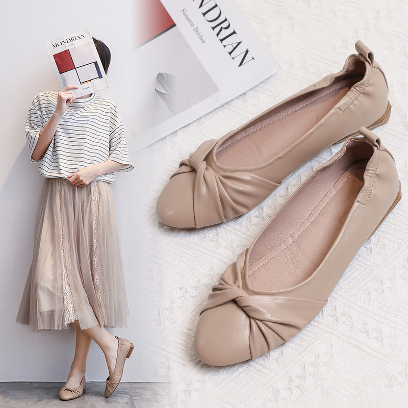 Leather Pea Shoes Summer Soft Bottom Flat Bottom Versatile