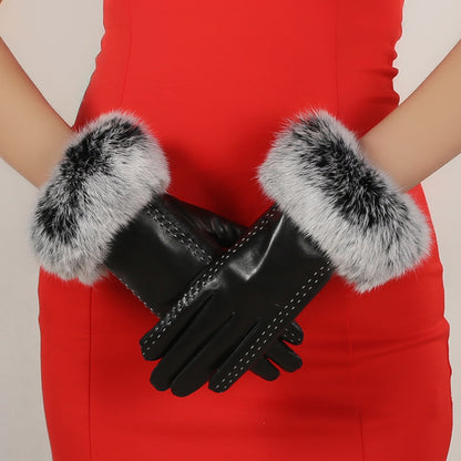 White leather gloves with parallel lines