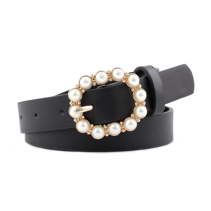 Leather pearl belt