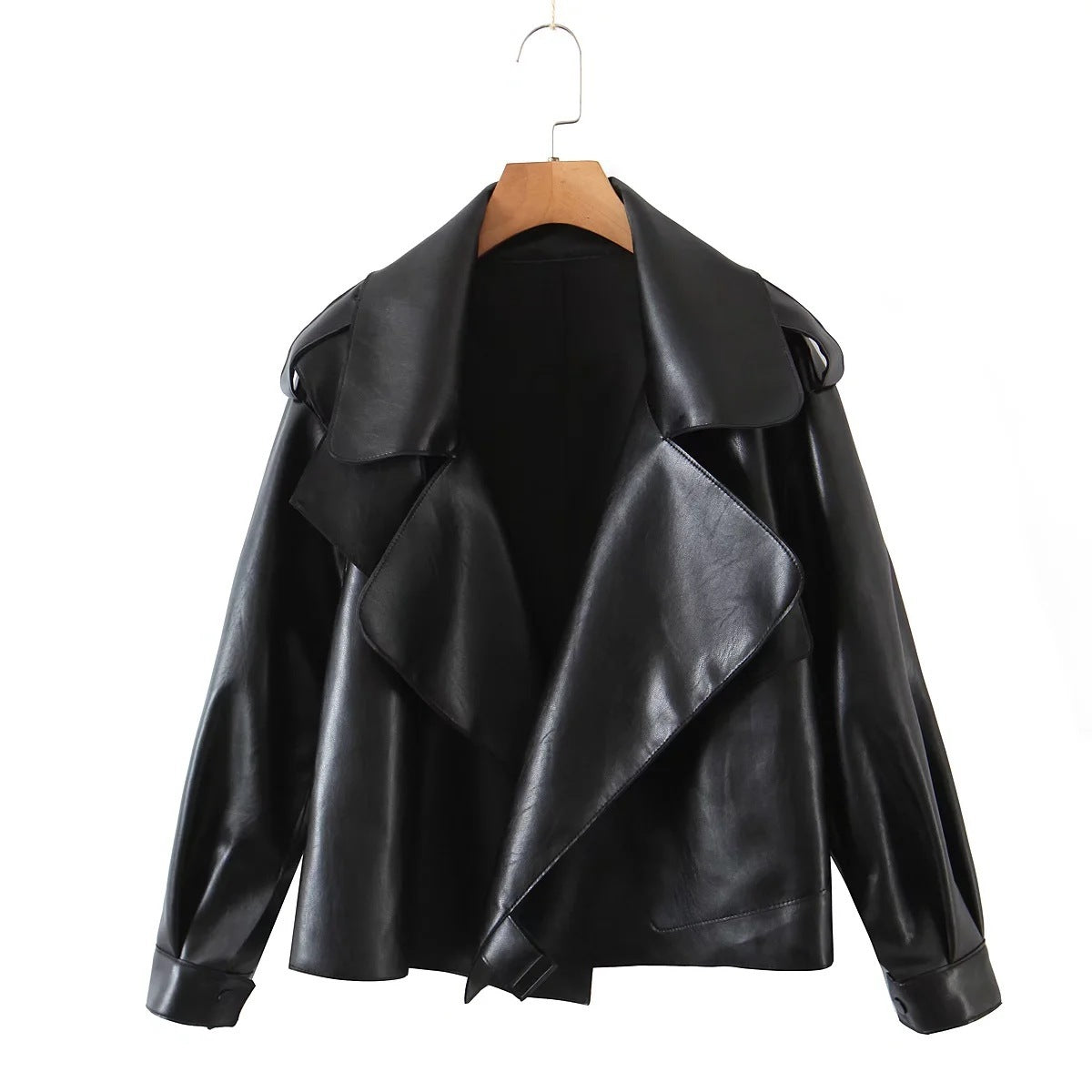 Lapel Loose leather Fashionable Motorcycle Leather Jacket women