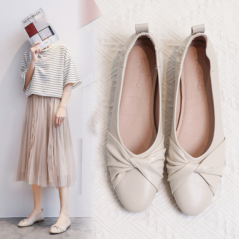 Leather Pea Shoes Summer Soft Bottom Flat Bottom Versatile