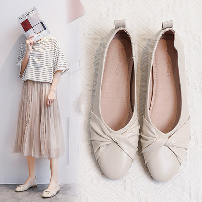 Leather Pea Shoes Summer Soft Bottom Flat Bottom Versatile