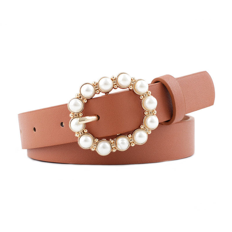 Leather pearl belt