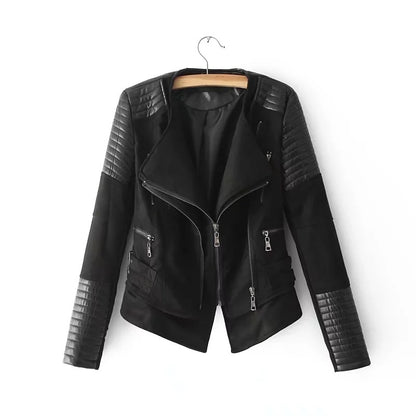 Stitching cropped leather jacket