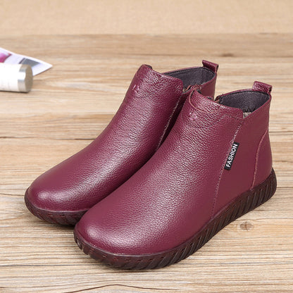 Leather cotton shoes short boots non-slip