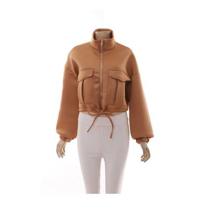 Women's Space Layer Jacket Multi-Pocket Drawstring Turtleneck