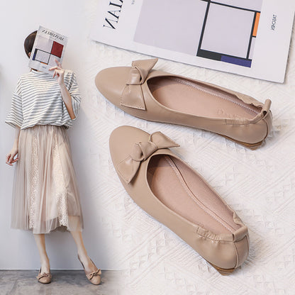 Leather Pea Shoes Summer Soft Bottom Flat Bottom Versatile