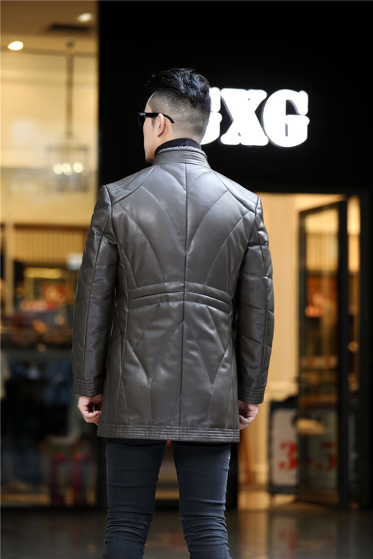 Haining men's leather down jacket