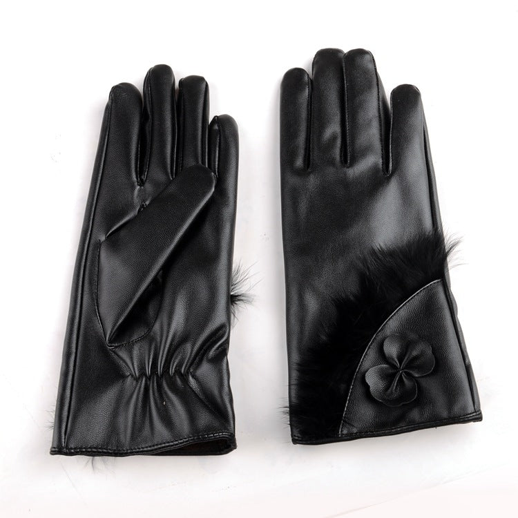 pu simulation leather plus cashmere gloves