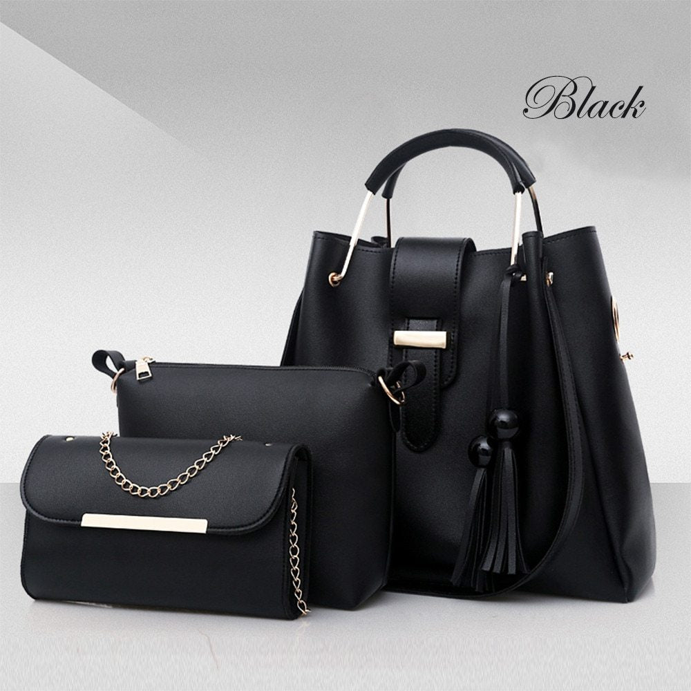 3Pcs Or Set Handbags PU Leather Shoulder Bags Casual Tote Bag Tassel Metal Handle Designer Composite Bags