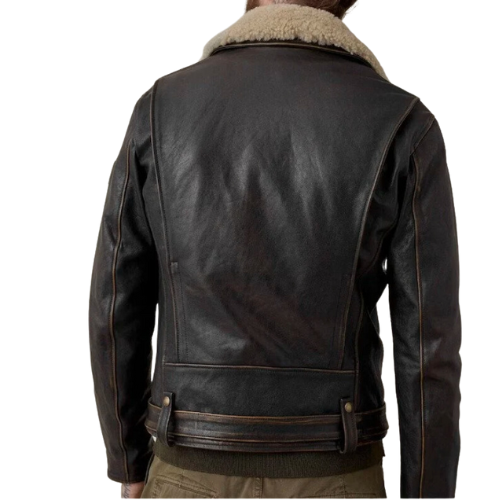 Men’s Brown Lamb Skin Leather Furr Leather Jacket classic biker jacket