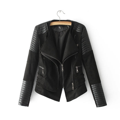 Faux Leather Suede Jacket Women Black Slim Jacket