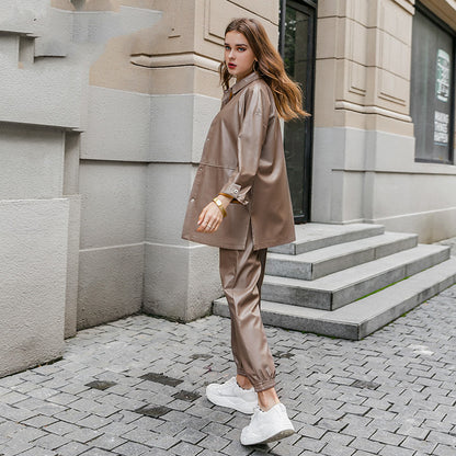 Two-piece leather jacket and leather pants