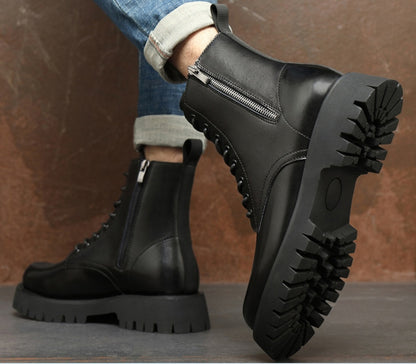 Add High Pile Platform Really Leather Shoes Men Zipper Boots