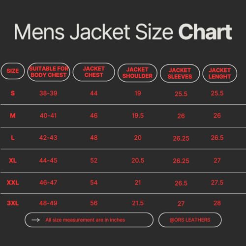 Men leather jackets size chart