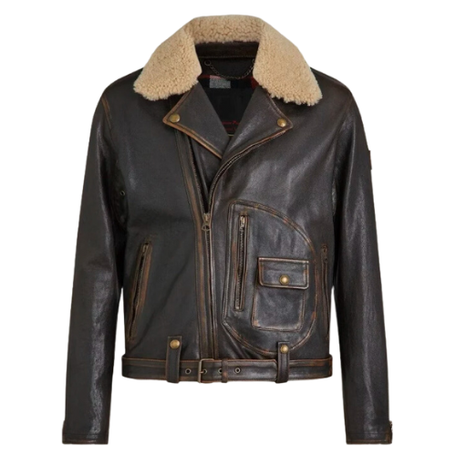 Men’s Brown Lamb Skin Leather Furr Leather Jacket classic biker jacket