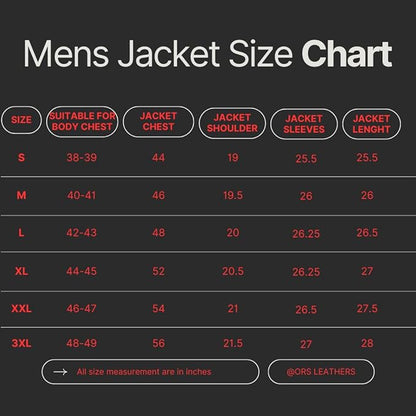 MEn Leather Jacket size chart