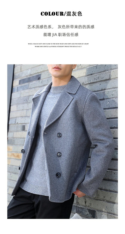 Spring, Autumn and Winter New Men's Coat Common Style Double Breasted Wool Overcoat 100% Loose Suit Solid Color Jacket Top