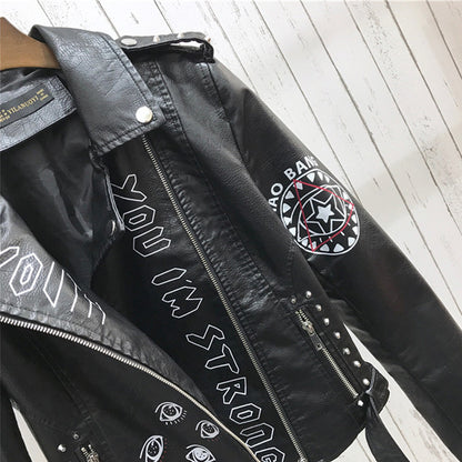 Long sleeve zipped leather jacket