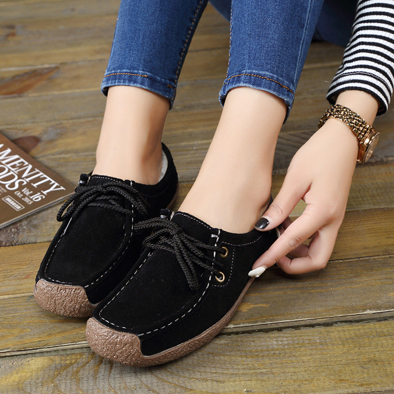 Lace-up Flat Shoes Sneakers Frosted Shoes